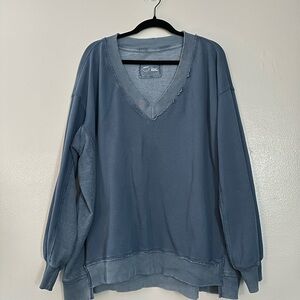 Aerie Slate Blue Knit V-neck Sweater L